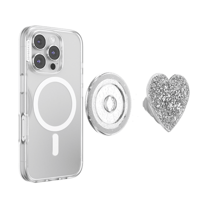 Confetti Heart Silver Sizzle — MagSafe PopGrip - US 69134
